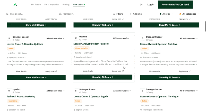 Track company roles from job board